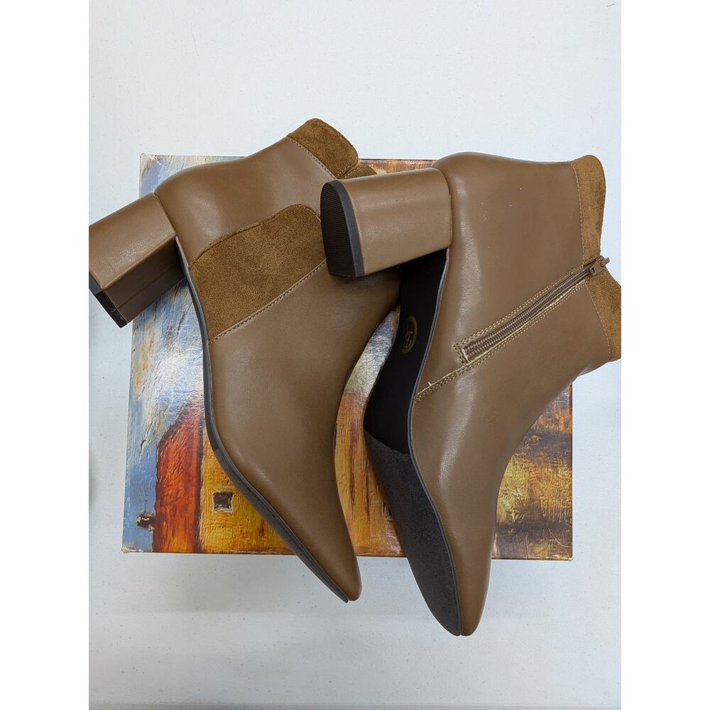 Bella Vita Women’s Brown Ankle Boots Block Heel Pointed Toe Fashion Boots